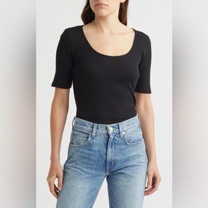 Nation LTD Lark Scoop Neck Ribbed Tee T Shirt Black Size Extra Small